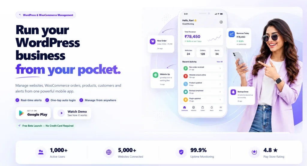 Growksy — WordPress Website Management & Monitoring App